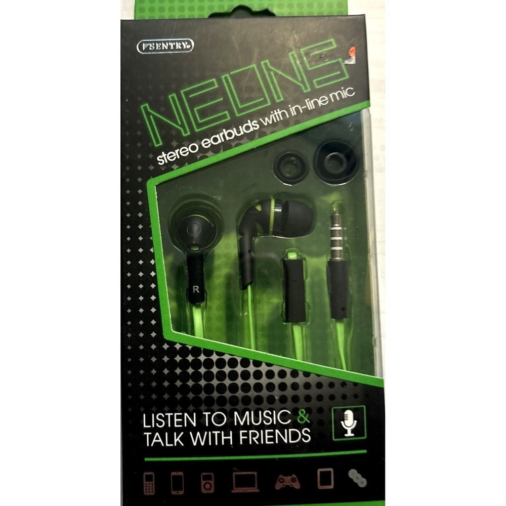 Sentry Neons Noise Isolation Earbuds with In Line Mic Stereo Sound